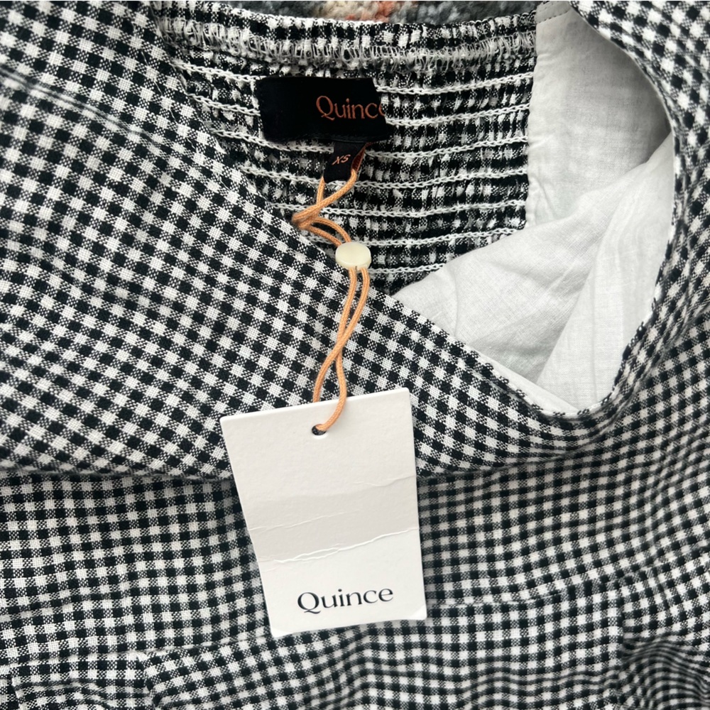 Quince European Linen Scoop Neck Midi Dress Classic Mini Gingham XS - Picture 4 of 6